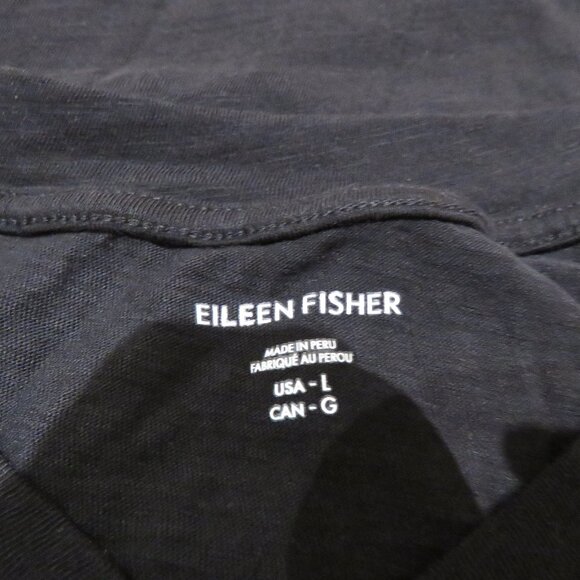 EILEEN FISHER Organic Cotton Slubby Jersey V-Neck Dress Black Minimalist Casual - Picture 13 of 14